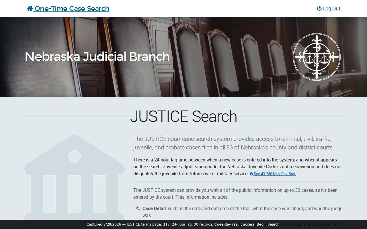 Butler County case search JUSTICE terms and public search conditions