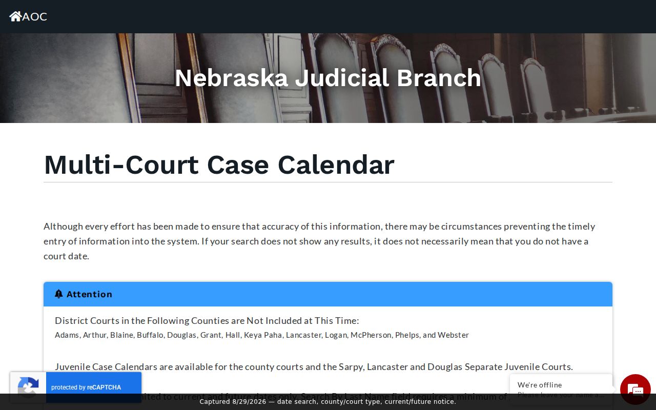 Butler County court calendar date search and court type selection