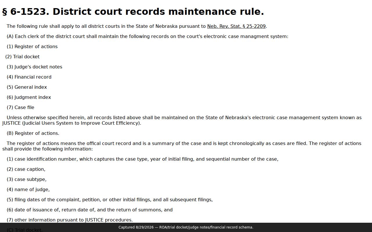 Butler County court records ROA, trial docket, judge notes, and financial record categories