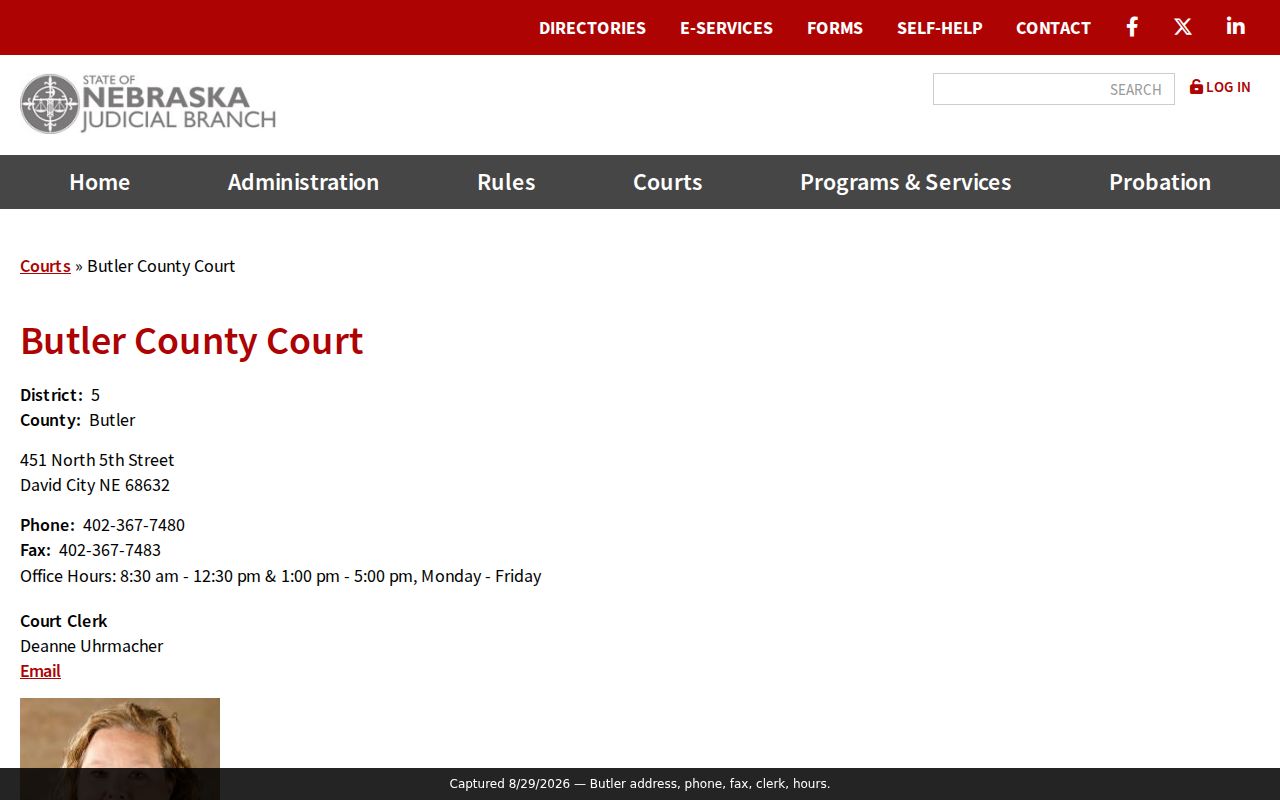 Butler County court docket County Court clerk contact and office hours