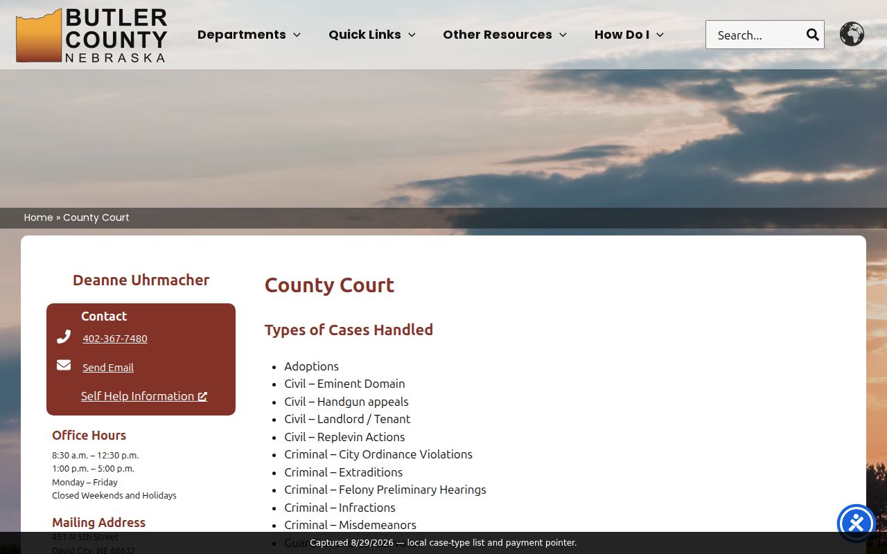 Butler County criminal court docket local county court case types