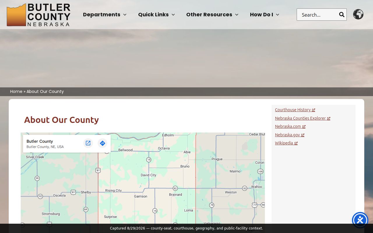 Butler County court docket David City courthouse and county history context