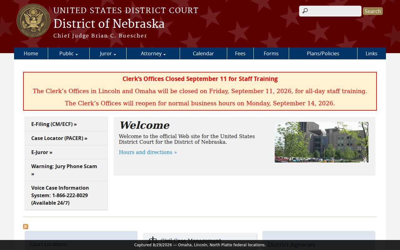 Butler County court docket federal court locations in Nebraska